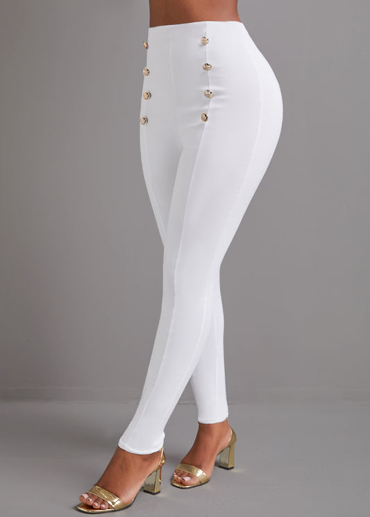 White Skinny Elastic Pants